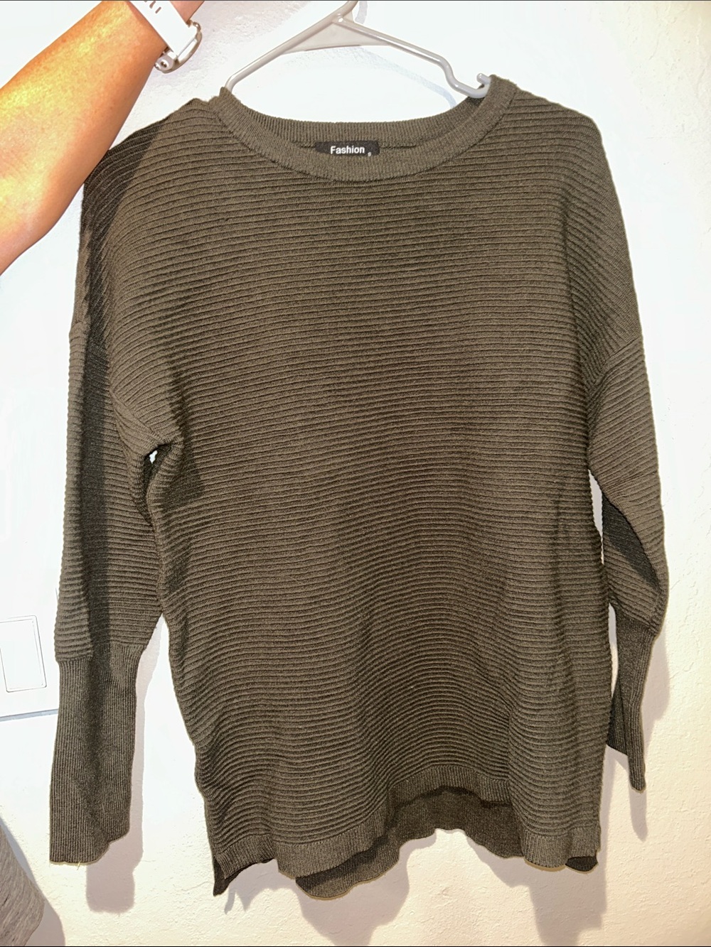 Amazon Olive Ribbed Crewneck Sweater